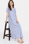 Zivame Pretty Florals Woven Full Length Nightdress - Cashmere Blue — thumbnail 4